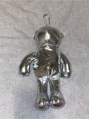 Metallic Silver Plush Bear Keychain convertible reuseable Tote Bag